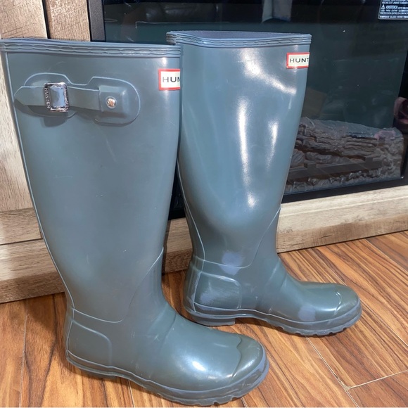 Hunter Boots Women Original Tall Gloss Graphite Gray Rain Boots Outerwear Size 7 - Picture 2 of 12
